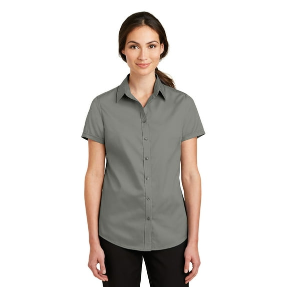 Port Authority Ladies Short Sleeve SuperPro Twill Shirt-S (Monument Grey)