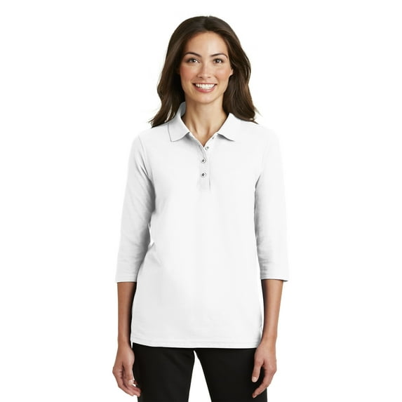 Port Authority L562 Ladies Silk Touch 3/4-Sleeve Polo, White, XS