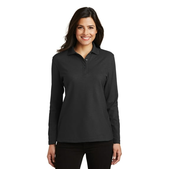 Port Authority L500LS Ladies Long Sleeve Silk Touch Polo T-Shirt, Black - 4XL