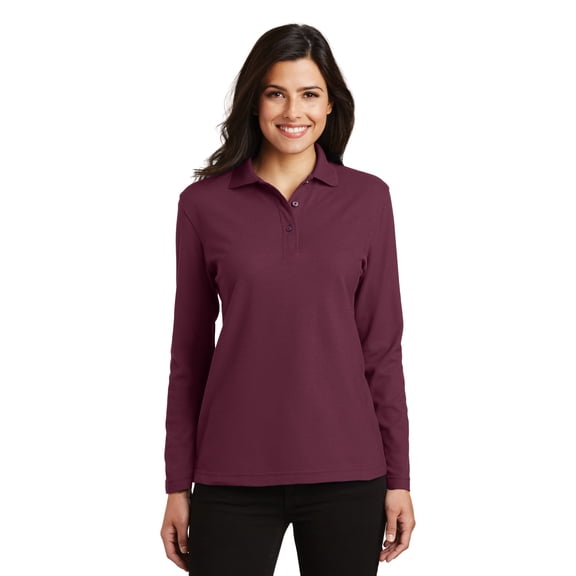 Port Authority Ladies Long Sleeve Silk Touch Polo-S (Burgundy)
