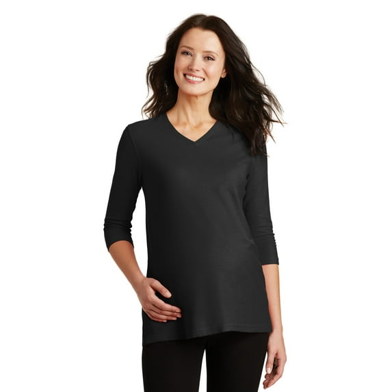 Port Authority Ladies Silk Touch Maternity 3/4 Sleeve V Neck Shirt-3XL (Black)