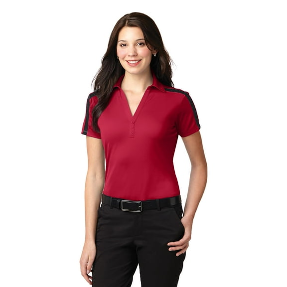 Port Authority Ladies Silk Touch Performance Colorblock Stripe Polo-4XL (Red/ Black)