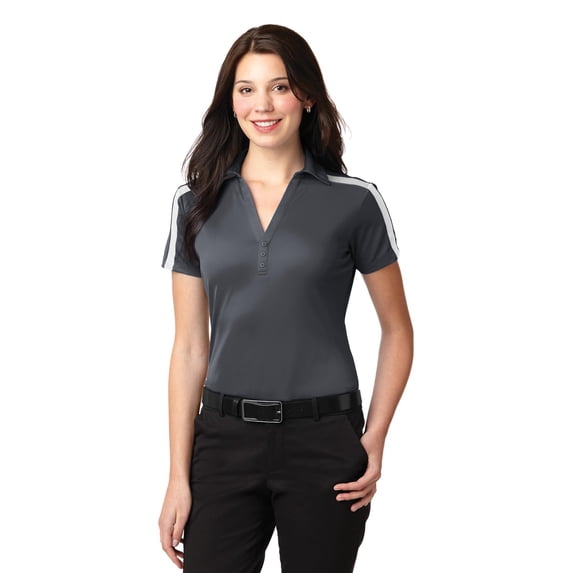 Port Authority Ladies Silk Touch Performance Colorblock Stripe Polo-M (Steel Grey/ White)