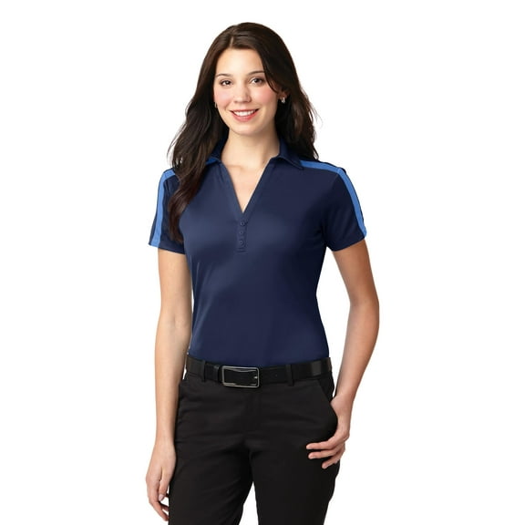 Port Authority Ladies Silk Touch Performance Colorblock Stripe Polo-XL (Navy/ Carolina Blue)