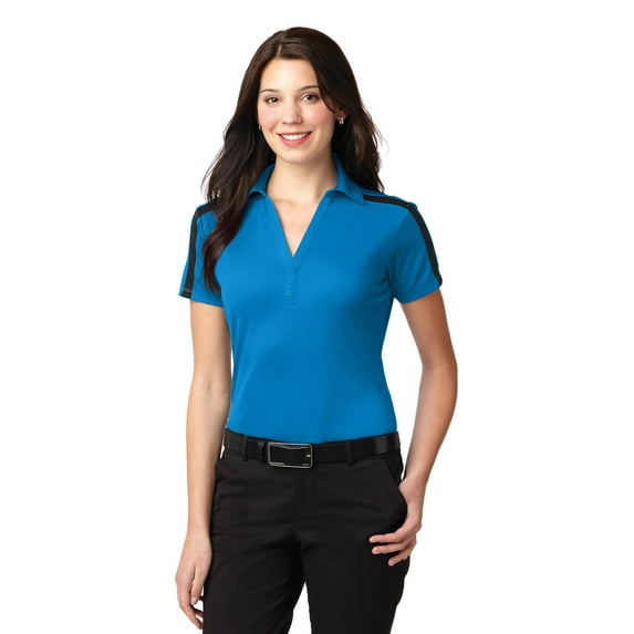 Port Authority Ladies Silk Touch Performance Colorblock Stripe Polo-XS (Brilliant Blue/ Black)