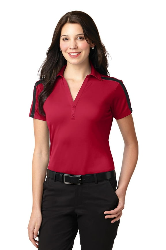 Ladies Silk Touch Performance Colorblock Stripe Polo-XS (Red/ Black)