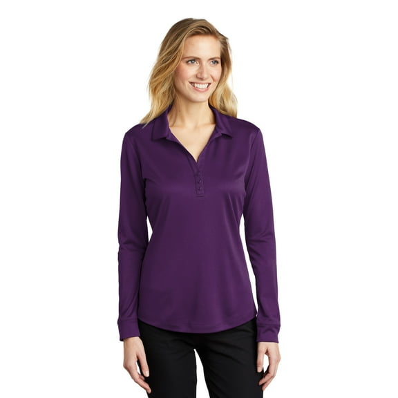 Port Authority Ladies Silk Touch Performance Long Sleeve Polo. L540LS - XS Bright Purple