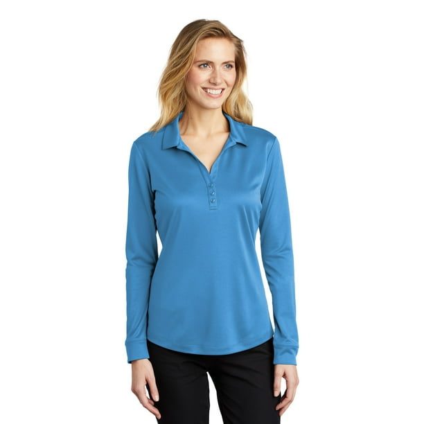 Port Authority Ladies Silk Touch Performance Long Sleeve Polo. L540LS Walmart Business Supplies