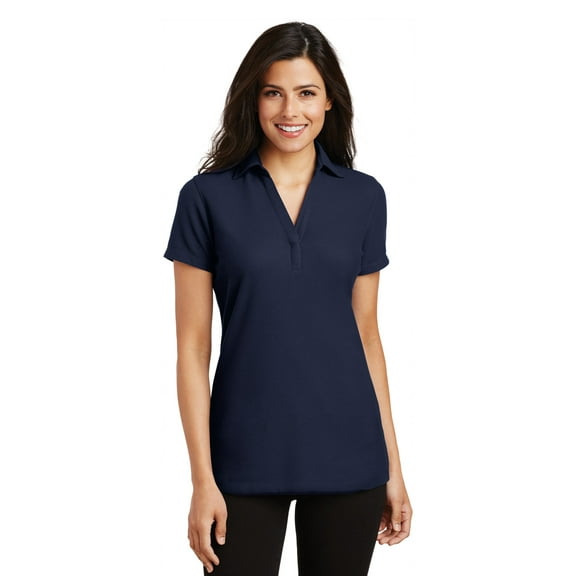 Port Authority Ladies Silk Touch Y Neck Polo-S (Navy)