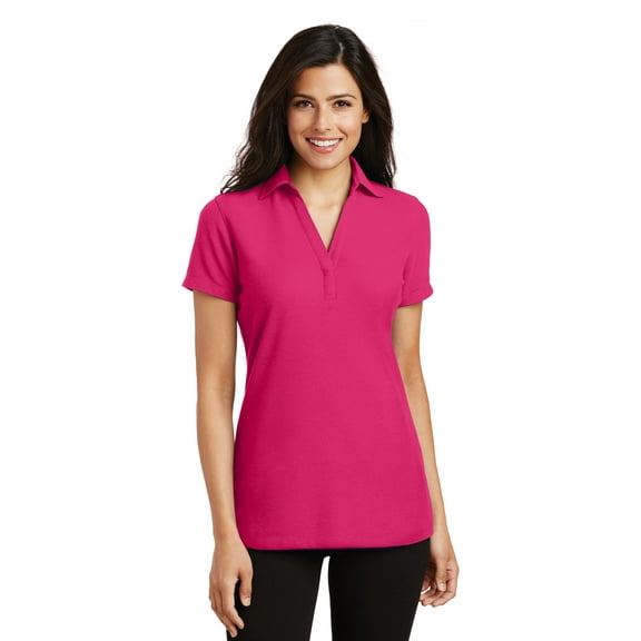 Port Authority Ladies Silk Touch Y Neck Polo-S (Pink Raspberry)