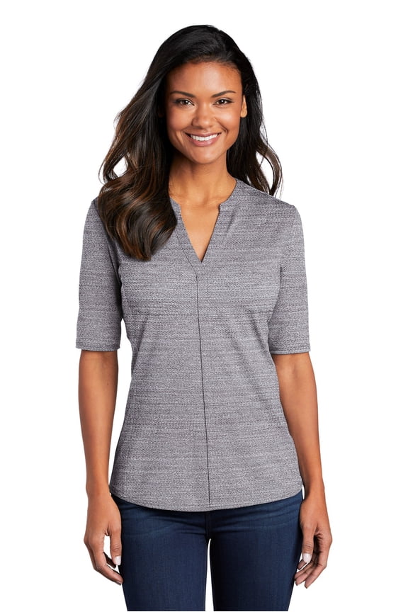 Ladies Stretch Heather Open Neck Top LK583 - S Graphite/ White
