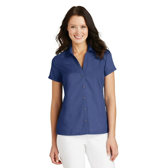 Port Authority Ladies Textured Camp Shirt. L662, Womens Button Down Shirts