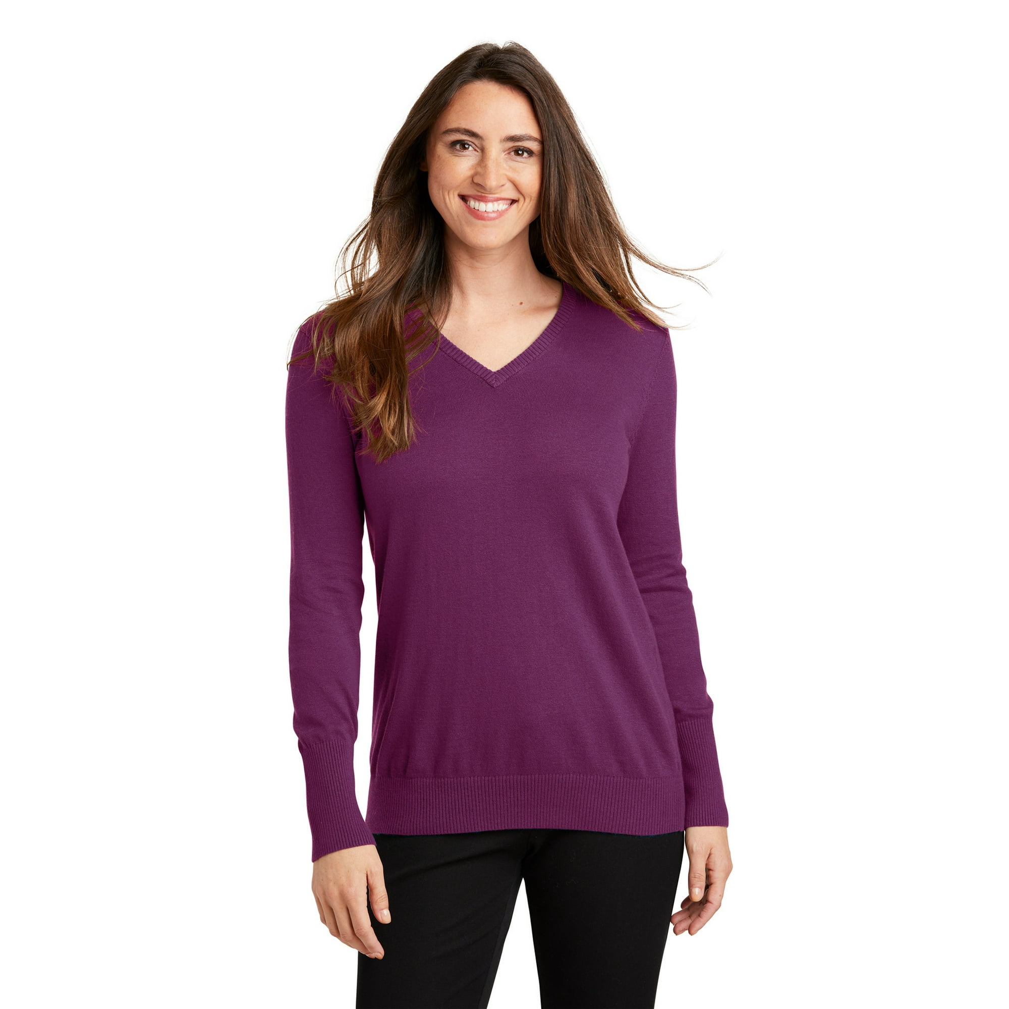 Port Authority Ladies V Neck Sweater-S (Deep Berry) - Walmart.com