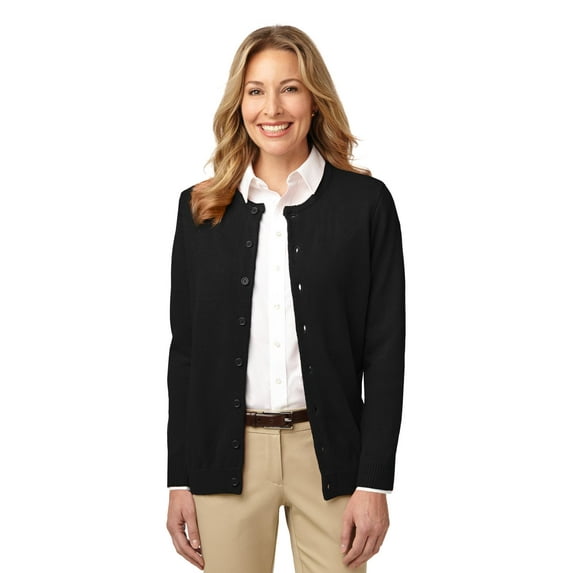 Port Authority Ladies Value Jewel Neck Cardigan Sweater-3XL (Black)