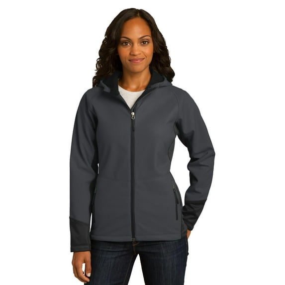 Port Authority Ladies Vertical Hooded Soft Shell Jacket-XS (Magnet Grey/ Black)