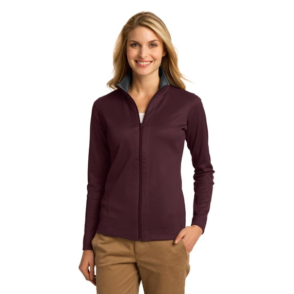 Port Authority Ladies Vertical Texture Full Zip Jacket-M (Maroon/ Iron Grey)