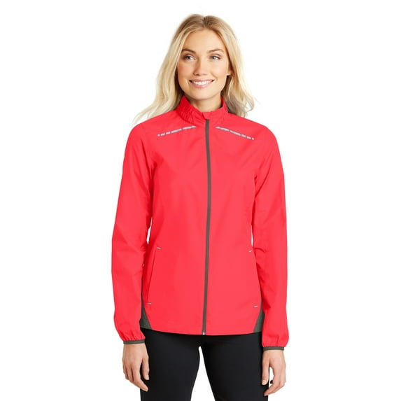 Port Authority Ladies Zephyr Reflective Hit Full Zip Jacket-4XL (Hot Coral/ Grey Steel)