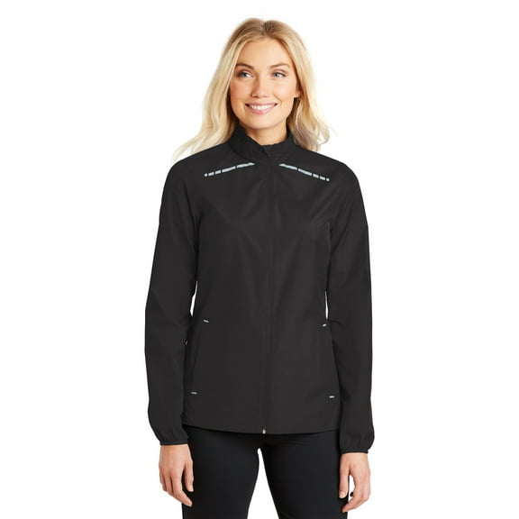 Port Authority Ladies Zephyr Reflective Hit Full-Zip Jacket. L345 Black