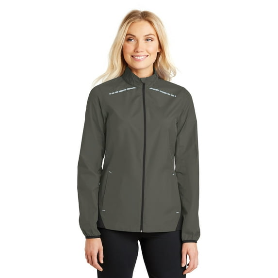 Port Authority Ladies Zephyr Reflective Hit Full Zip Jacket-XL (Grey Steel/ Deep Black)