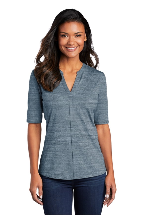 Lk583 Ladies Stretch Heather Open Neck Top