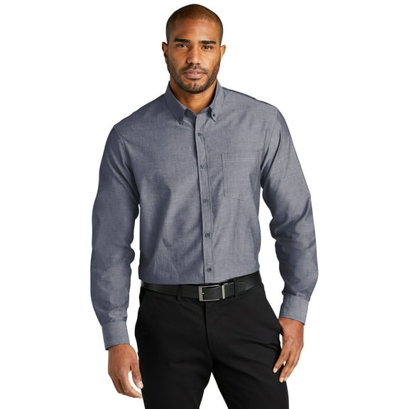 Port Authority W382 Long Sleeve Chambray Easy Care Shirt, Estate Blue, S
