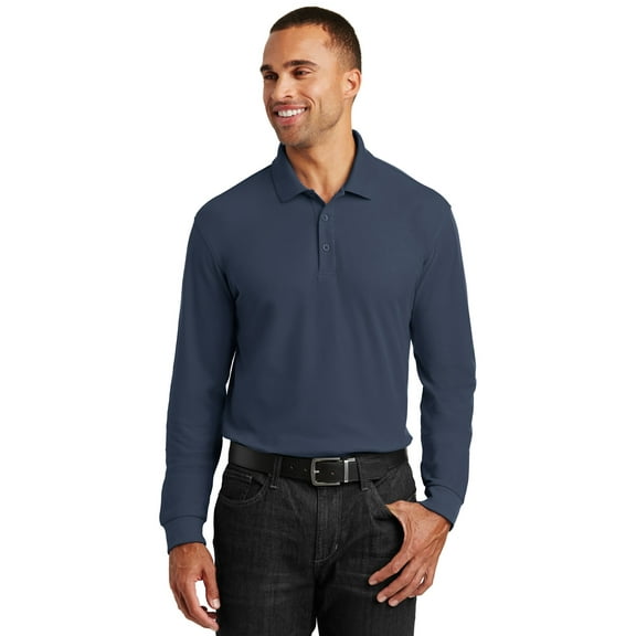Port Authority Long Sleeve Core Classic Pique Polo-2XL (River Blue Navy)