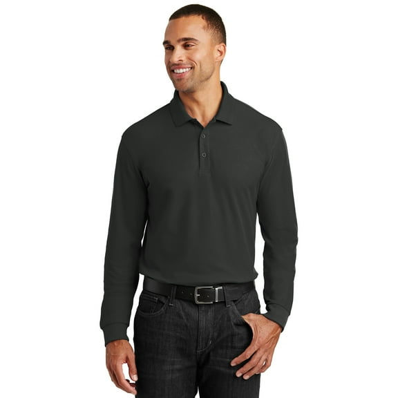 Port Authority Long Sleeve Core Classic Pique Polo-L (Deep Black)