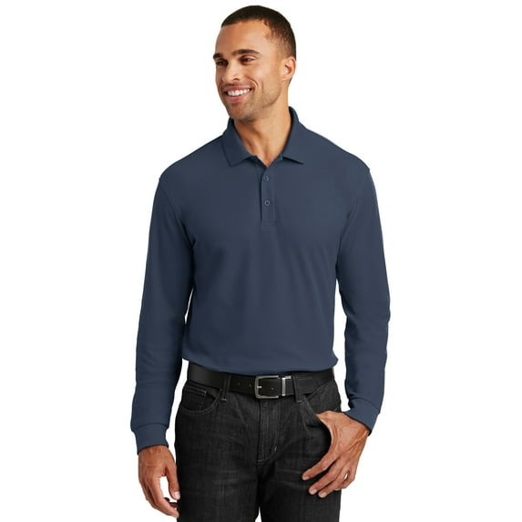Port Authority Long Sleeve Core Classic Pique Polo-L (River Blue Navy)