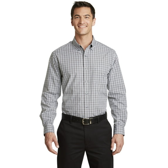 Port Authority Long Sleeve Gingham Easy Care Shirt-3XL (Black/ Charcoal)