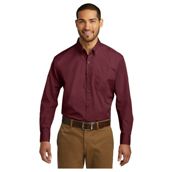 Port Authority Men's Long Sleeve Carefree Poplin Classic Fit Shirt Burgundy Large