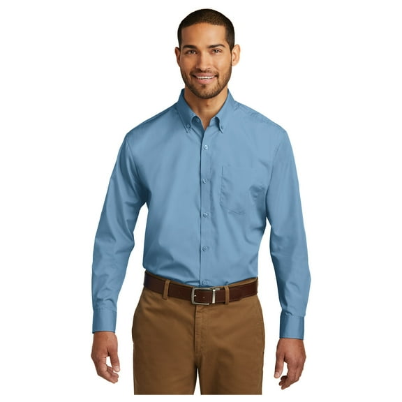Port Authority Men's Long Sleeve Carefree Poplin Classic Fit Shirt Carolina Blue Small