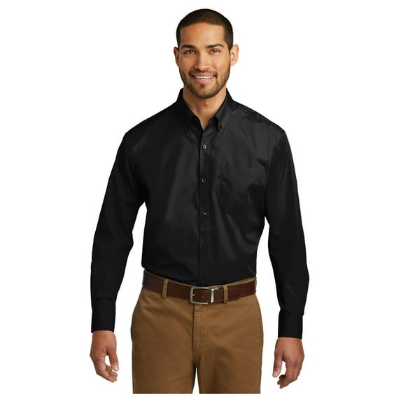 Port Authority Men's Long Sleeve Carefree Poplin Classic Fit Shirt Deep Black 4X-Large
