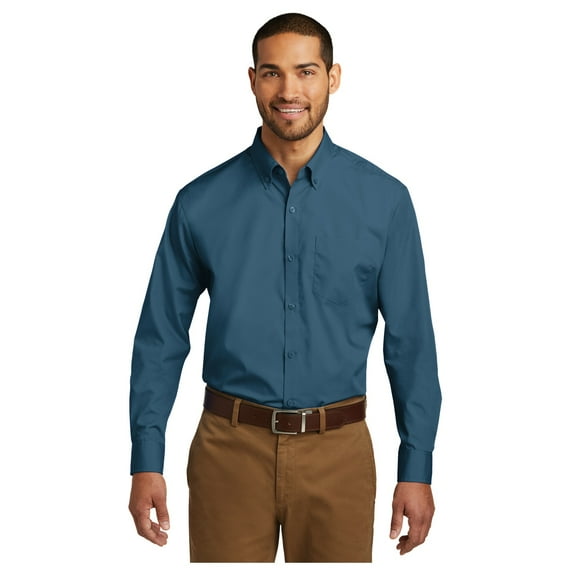Port Authority Men's Long Sleeve Carefree Poplin Classic Fit Shirt Dusty Blue 4X-Large