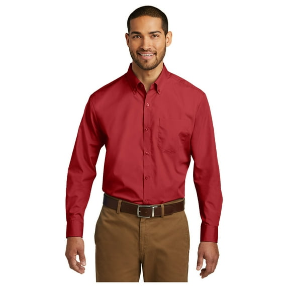 Port Authority Men's Long Sleeve Carefree Poplin Classic Fit Shirt Rich Red Small