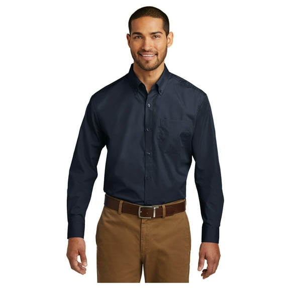 Port Authority Men's Long Sleeve Carefree Poplin Classic Fit Shirt River Blue Navy X-Large