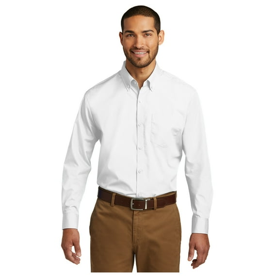 Port Authority Men's Long Sleeve Carefree Poplin Classic Fit Shirt White Medium
