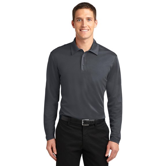 Port Authority Men's Silk Touch Performance Long Sleeve Polo - Steel Grey K540LS XL