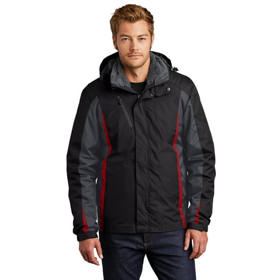 Port Authority Men's Water-Resistant 3-In-1 Jacket_Blk/Mag Gy/Red_X-Small