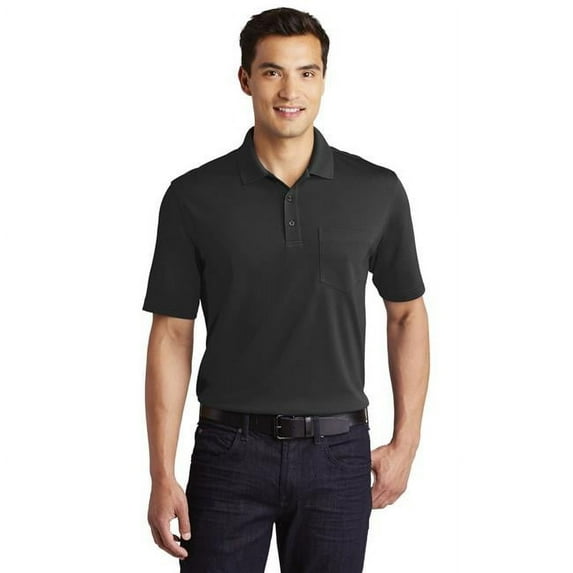 Port Authority Mens Dry Zone UV Micro-Mesh Pocket Polo,K110P, DEEP Black, 3XL