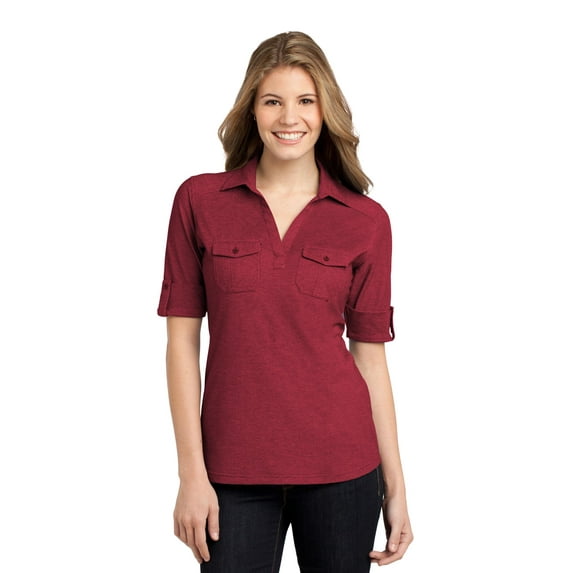 Port Authority Oxford Pique Double Pocket Polo (L557) Red/Mulberry, 2XL