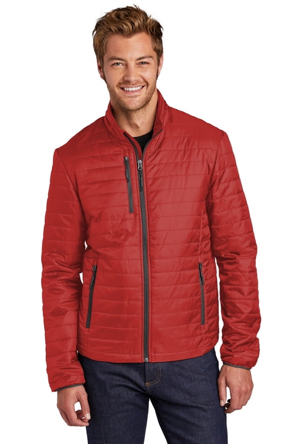 Packable Men's Puffy Jacket Fire Red Graphite Large