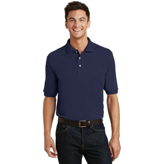 Port Authority Pique Knit Polo with Pocket (K420P) Navy, XL