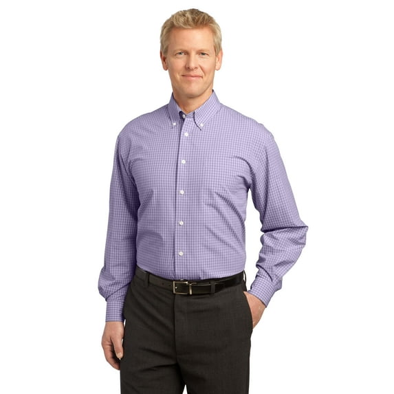 Port Authority Plaid Pattern Easy Care Shirt-4XL (Purple)