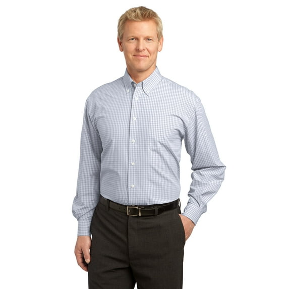Port Authority Plaid Pattern Shirt (S639) White, 4XL