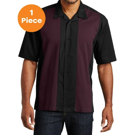 Port Authority S300 Retro Camp Shirt, Black/Burgundy, S, Mens T-Shirts