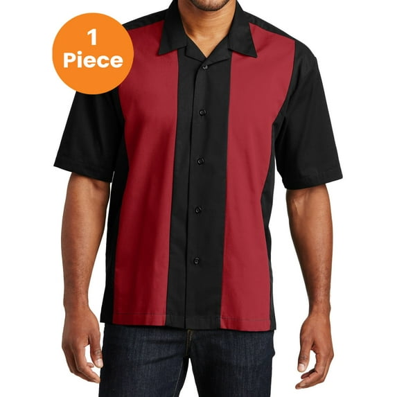 Port Authority S300 Retro Camp Shirt, Black/Red, 2XL, Mens T-Shirts