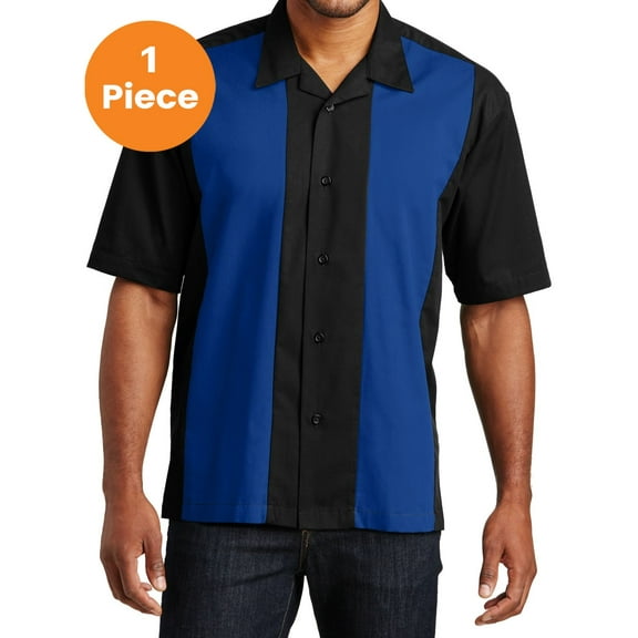 Port Authority S300 Retro Camp Shirt, Black/Royal, 2XL, Mens Casual Button Down Shirts