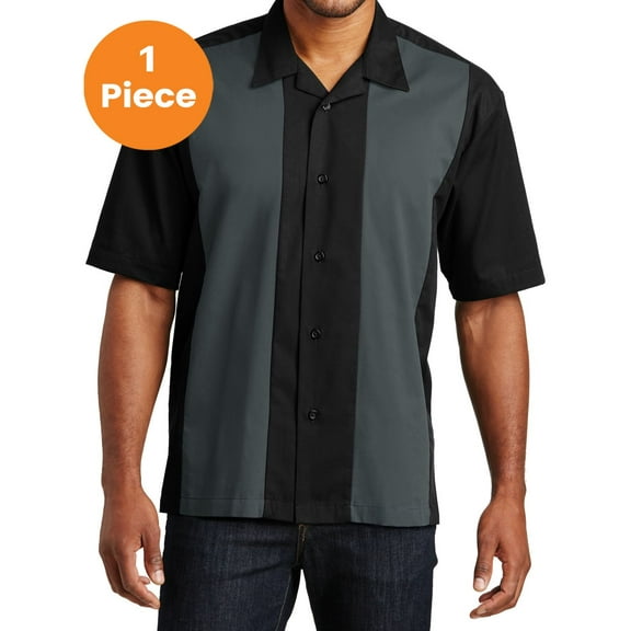 Port Authority S300 Retro Camp Shirt, Black/Steel Grey, 2XL, Mens T-Shirts