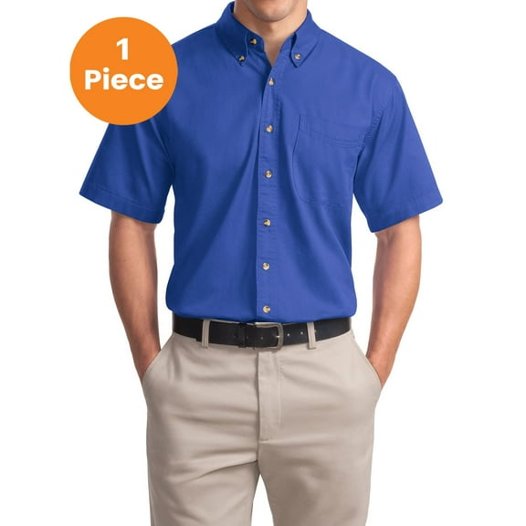 Port Authority S500T Short Sleeve Twill Shirt, Faded Blue, L, Mens Casual Button Down Shirts