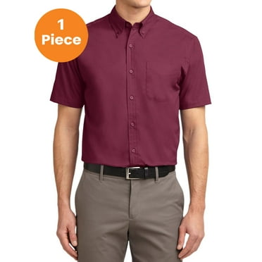 Port Authority S508 Short Sleeve Easy Care Shirt, Burgundy/Light Stone, L, Mens Casual Button Down Shirts
